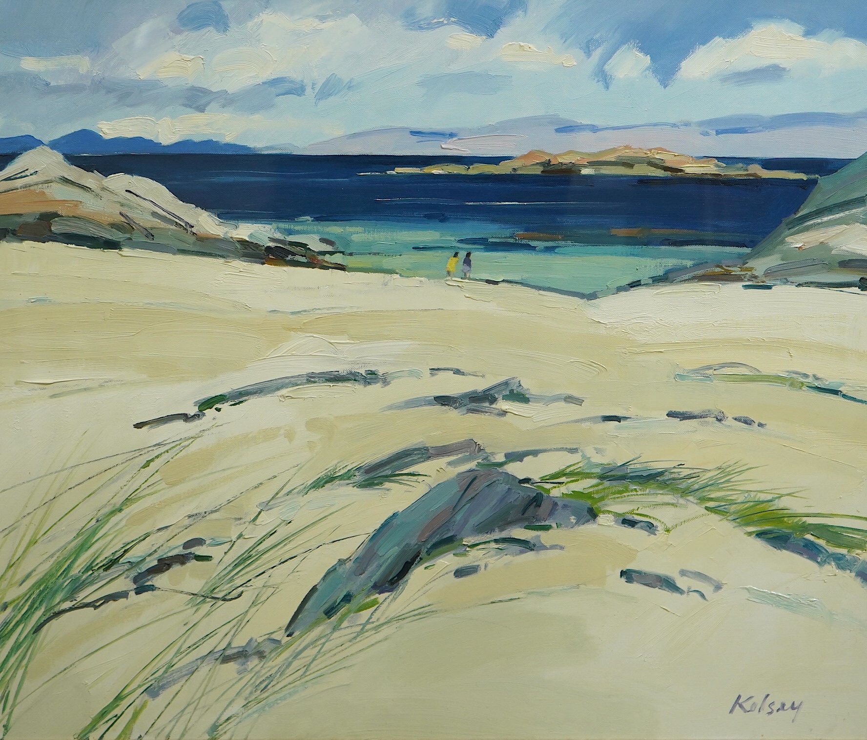 Robert Kelsey (Scottish, b.1949), 'Sunny beach, Iona', oil on canvas, 61 x 71cm